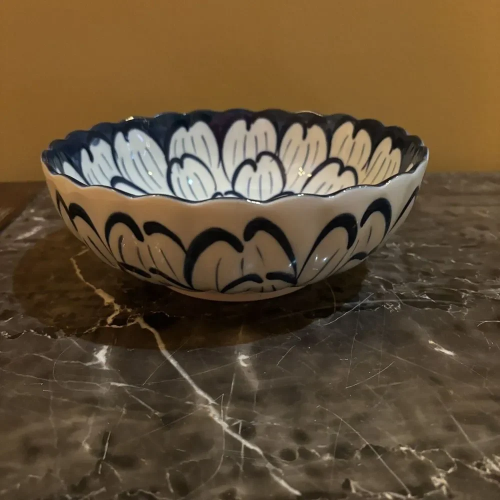 Pier 1 Japan Vintage‎ Blue and White Floral Serving Bowl chrysanthemum floral 8